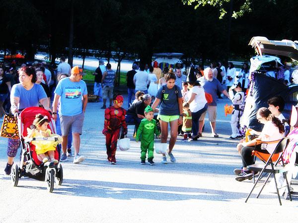 Families walking in parking lot